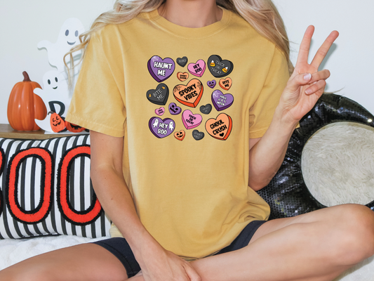 Halloween Candy Hearts Spooky Season Graphic T-Shirt
