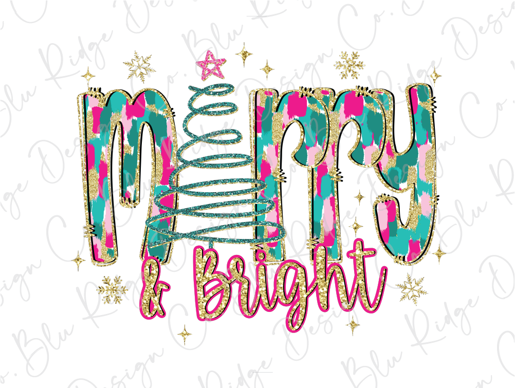 Merry and Bright Watercolor Christmas Graphic T-Shirt