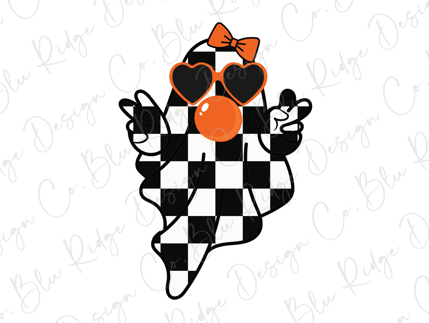 Retro Groovy Checkered Halloween Girly Ghost Graphic T-Shirt