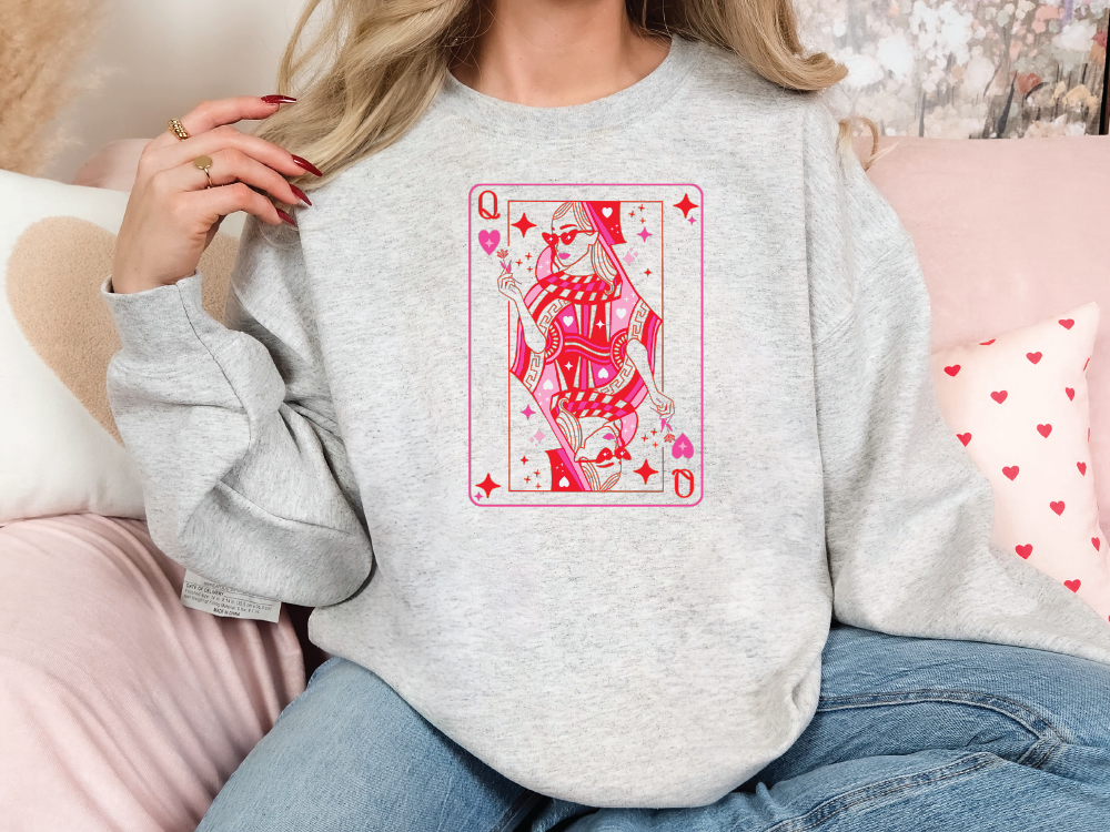 Queen of Hearts Playing Card Valentines Day Graphic T-Shirt
