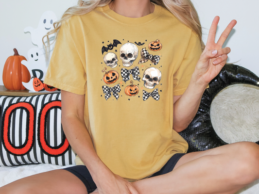 Spooky Halloween Collage Bats Pumpkins Skeleton Coquettes Graphic T-Shirt