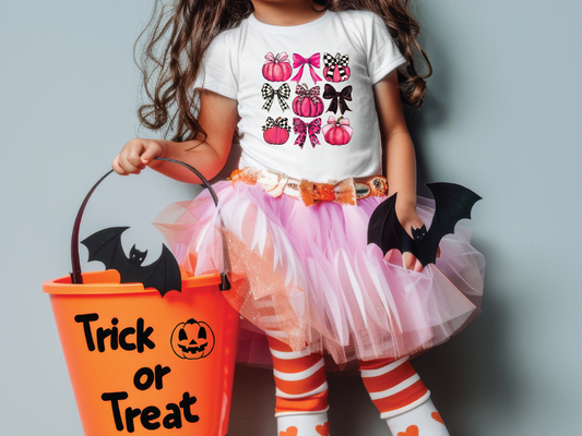 Pink/Black Checkered Coquette Pumpkins Graphic T-Shirt