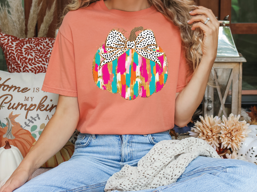 Colorful Watercolor Dalmatian Dot Pumpkin Graphic T-Shirt