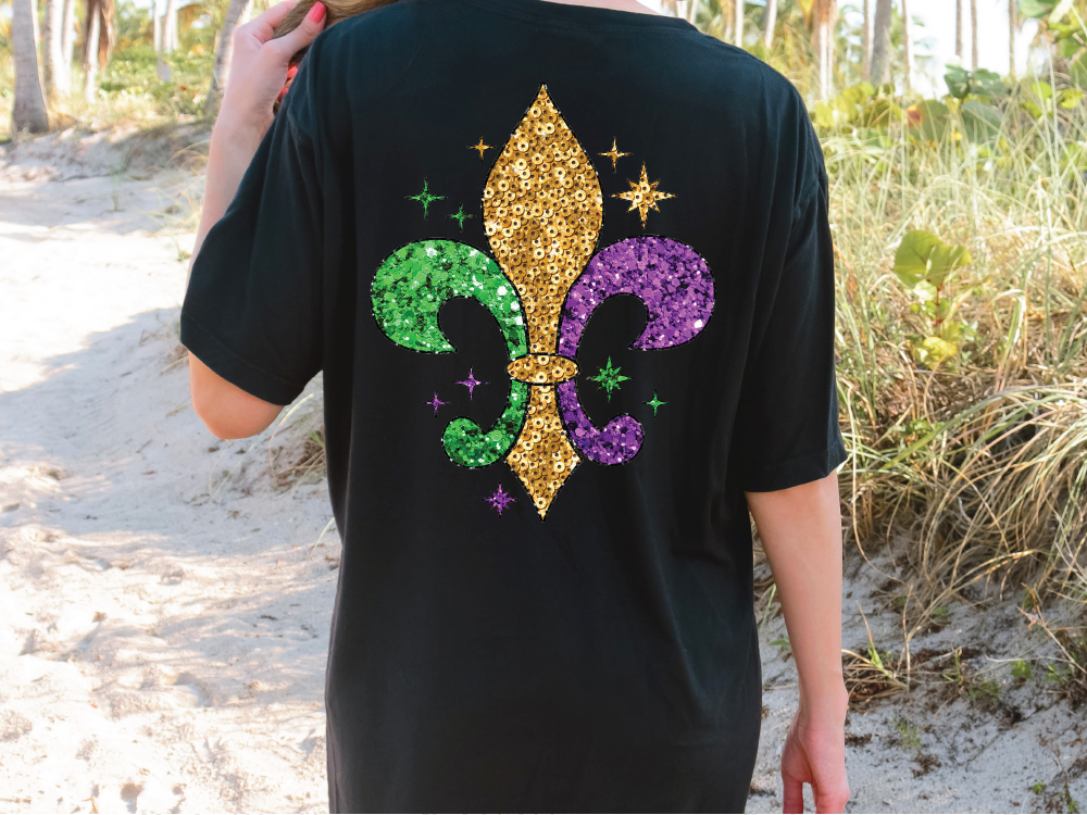 Mardi Gras Fur De Lis Colorful Sparkles Graphic T-Shirt