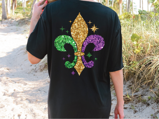 Mardi Gras Fur De Lis Colorful Sparkles Graphic T-Shirt