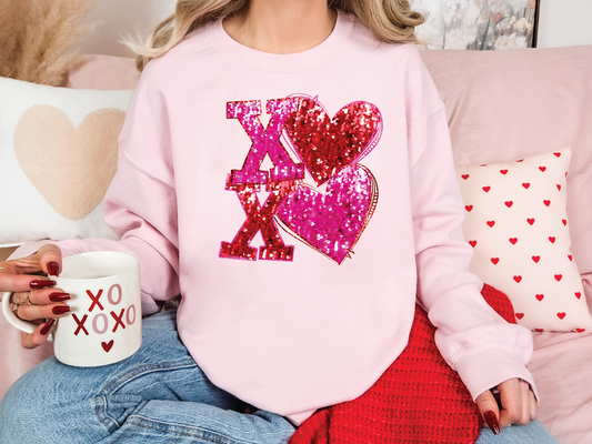 XOXO Faux Sequins Valentines Day Graphic T-Shirt
