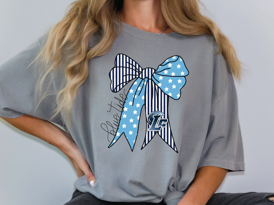 Long County Blue Tide School Spirit Coquette Bow Graphic T-Shirt
