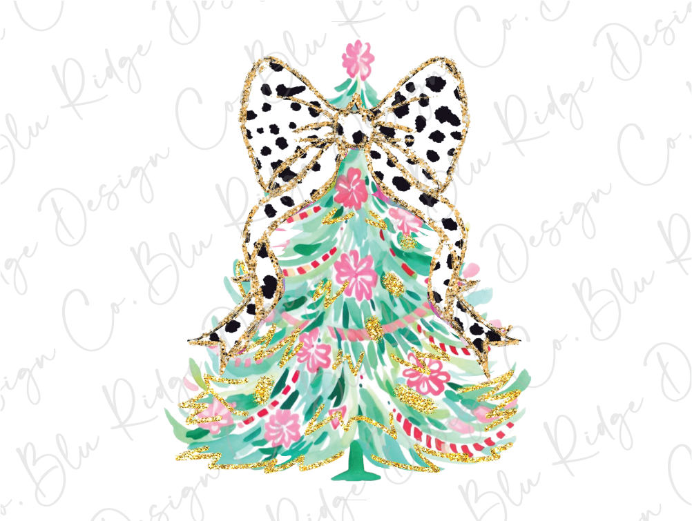 Colorful Faux Glitter Coquette Dalmatian Dot Christmas Tree Graphic T-Shirt