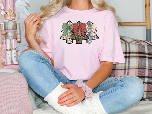 Camo Christmas Trees Coquette Graphic T-Shirt