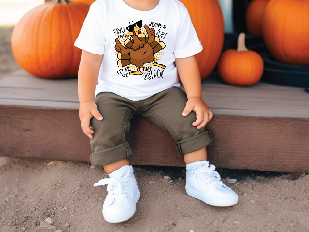 Turkey Gravy Beans and Rolls Let Me See That Casserole Dancing Turkey Graphic T-Shirt