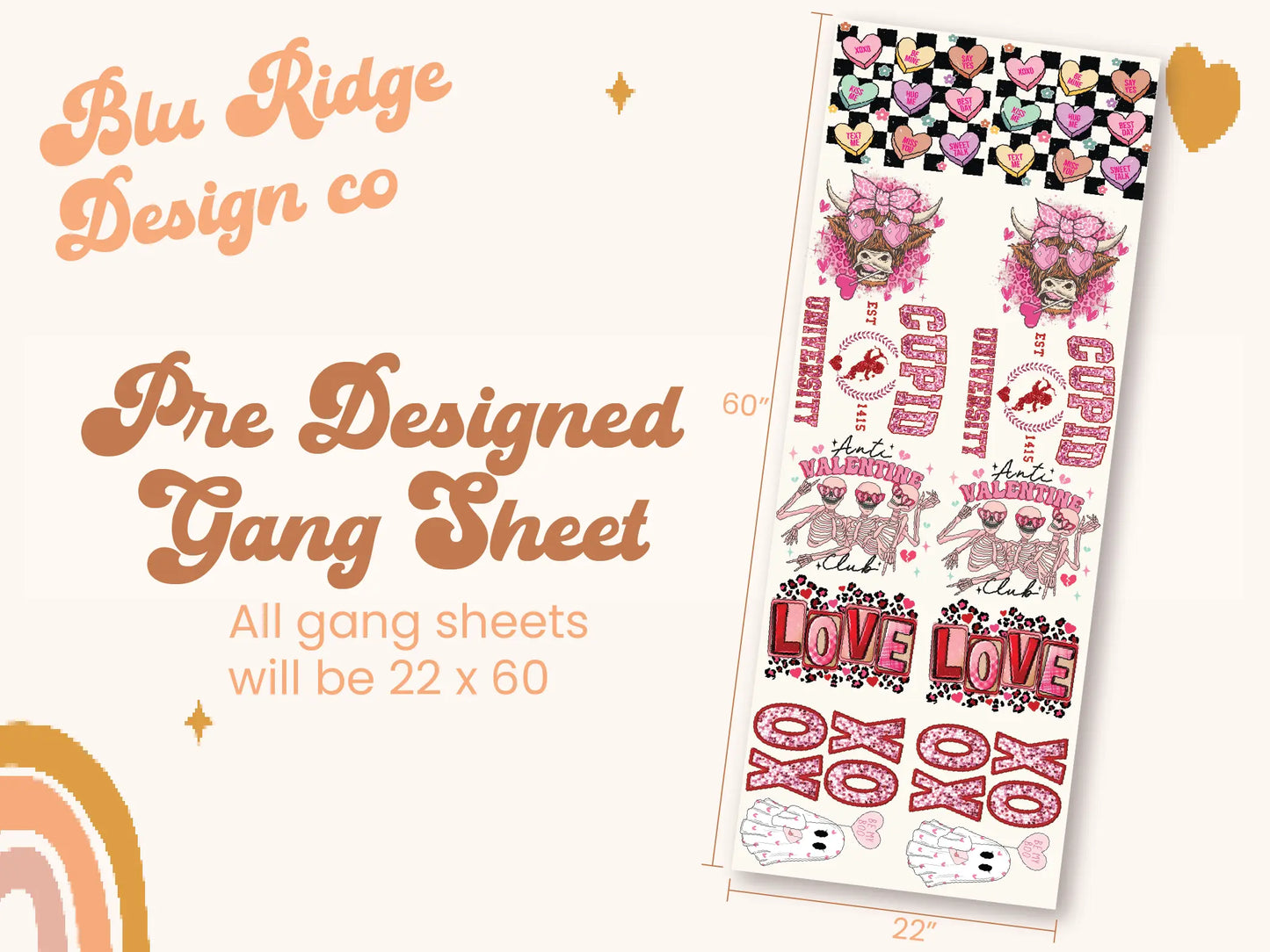 Valentine's Day 2 Stock Gang Sheet 22" x 60" Blu Ridge Design Co