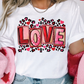 LOVE Valentines Day Pink Leopard Print Graphic T-Shirt