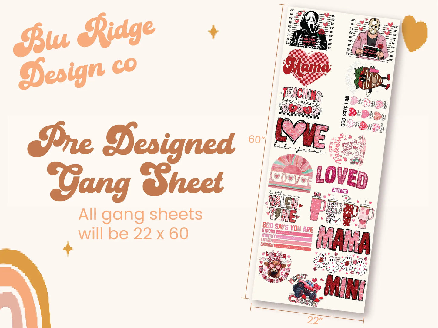 Valentine's Day 4 Stock Gang Sheet 22" x 60"