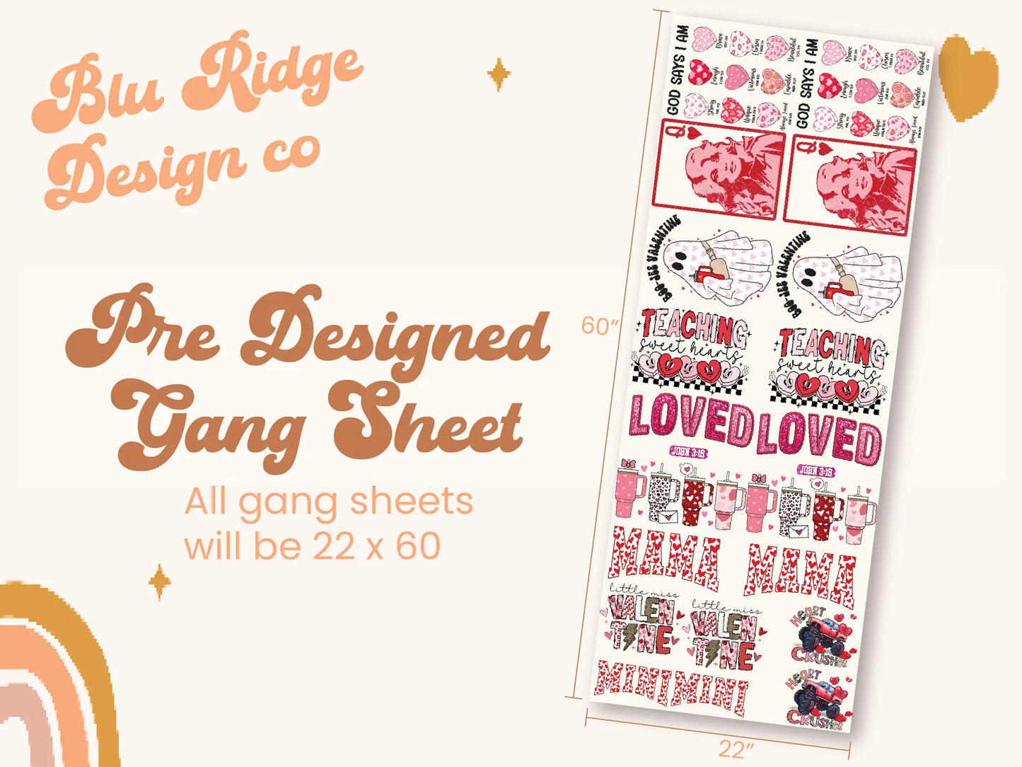 Valentine's Day 6 Stock Gang Sheet 22" x 60"