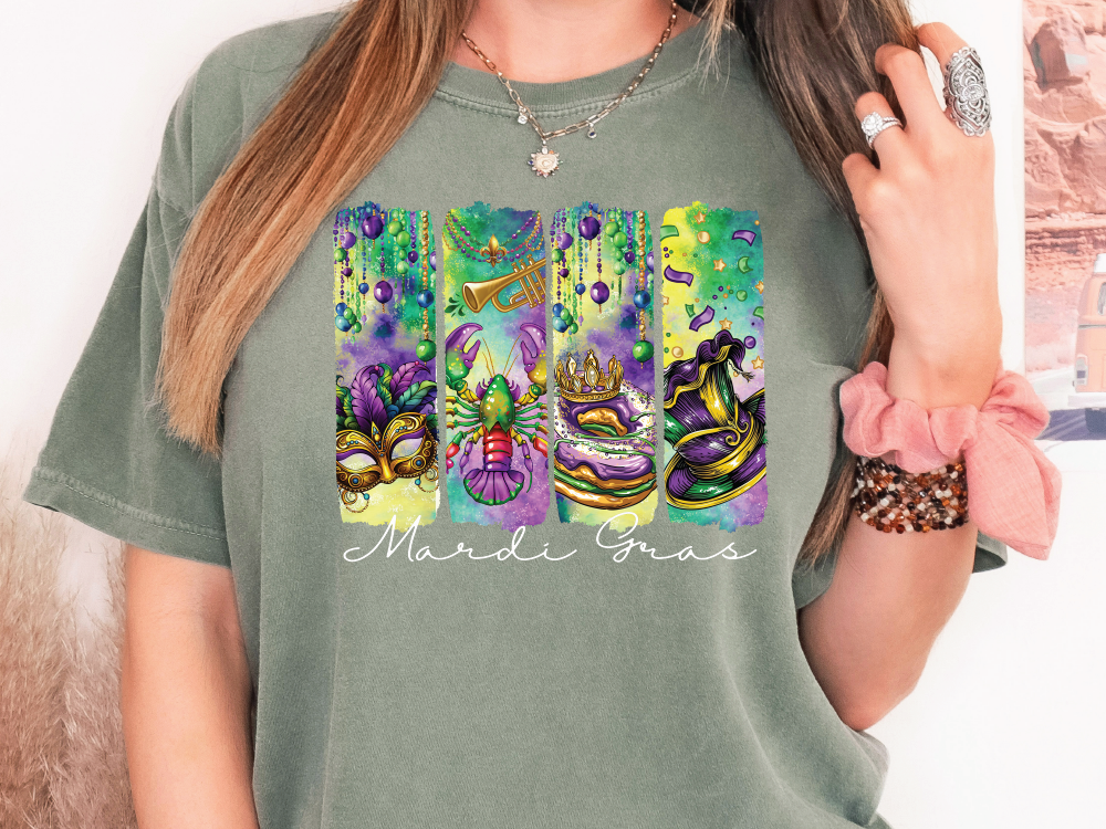 Mardi Gras Brushstroke Mask Graphic T-Shirt
