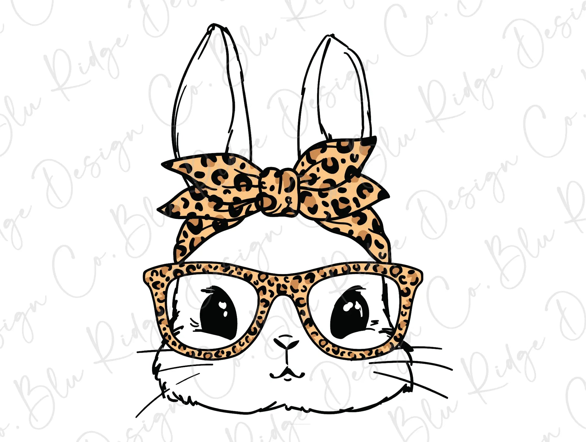 Easter Bunny with Leopard Glasses and Bandana Direct To Film (DTF) Transfer BluRidgeDesignCo