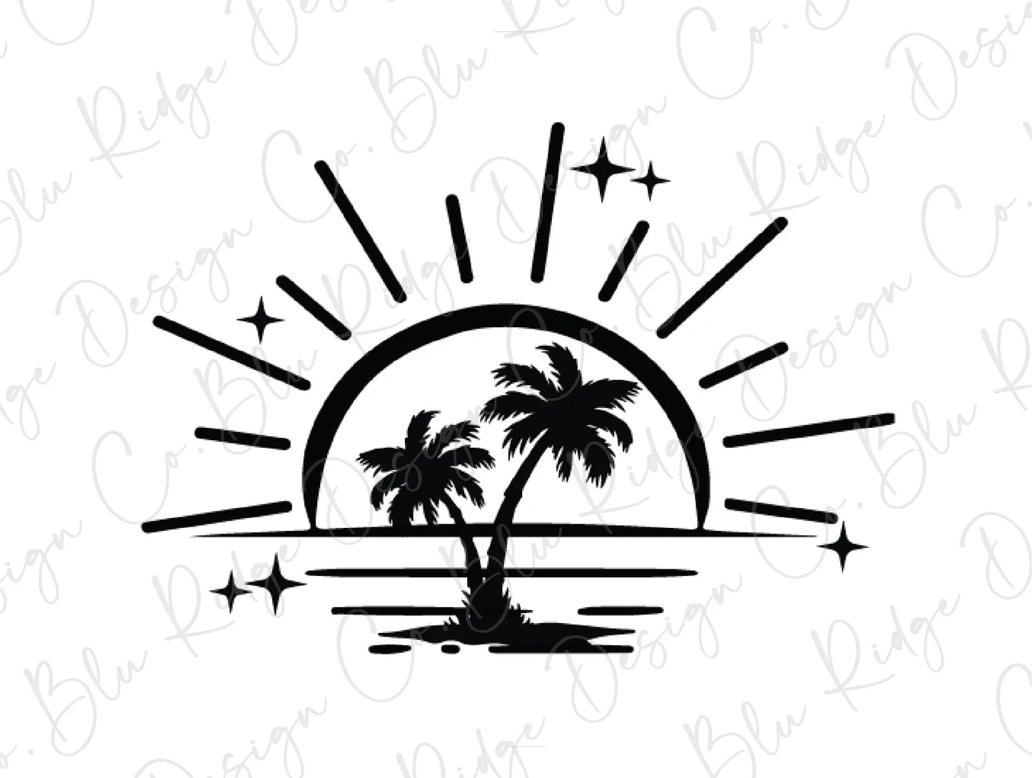 Palm Tree Beach Sunset Direct to Film (DTF) Transfer BluRidgeDesignCo