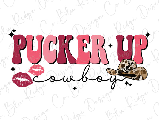 Pucker Up Cowboy Lips Valentines Day Cow Print Hat Direct To Film (DTF) Transfer BluRidgeDesignCo