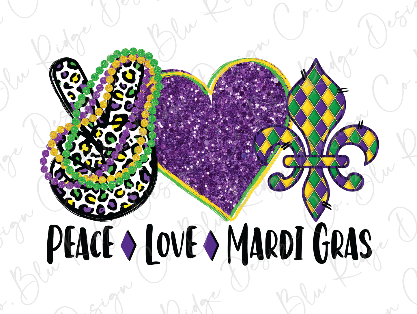 Mardi Gras Peace Love Festival Design Direct To Film (DTF) Transfers