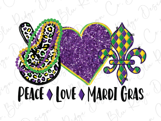 Mardi Gras Peace Love Festival Design Direct To Film (DTF) Transfers BluRidgeDesignCo