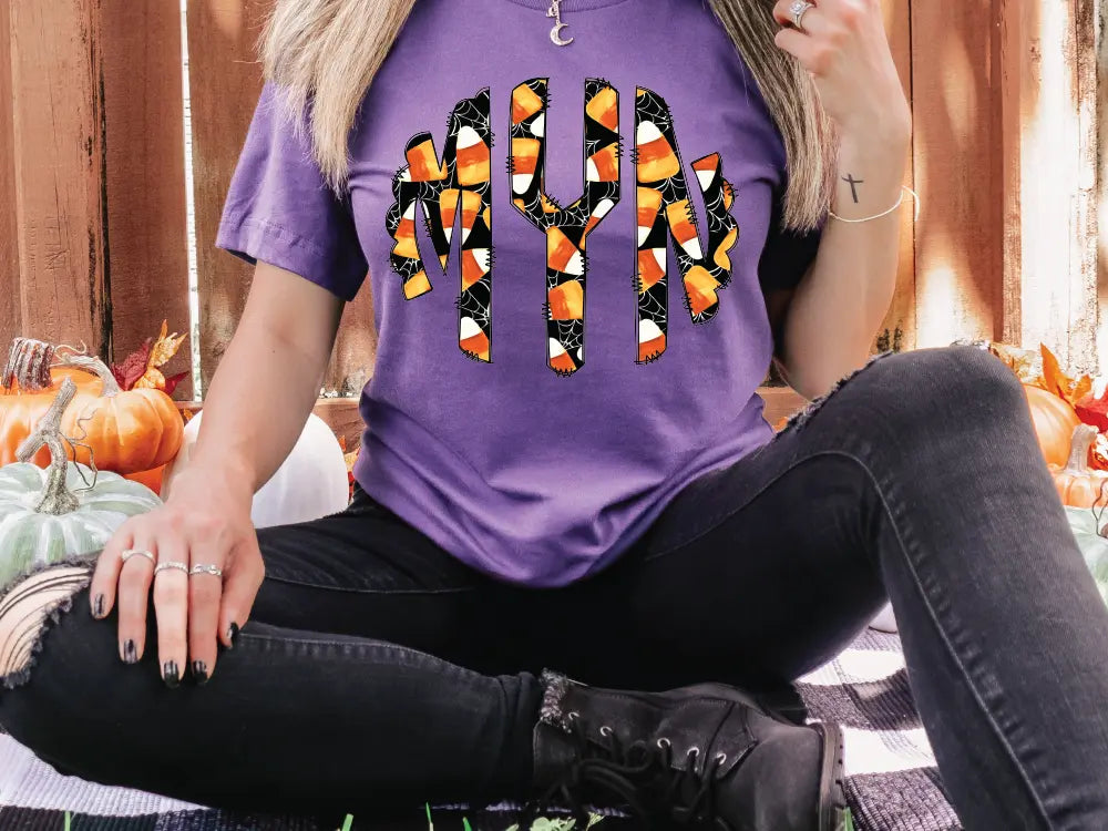 Candy Corn Halloween Personalized Monogram Design Direct To Film (DTF) Transfer BluRidgeDesignCo