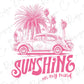 Sunshine On My Mind Retro Pink Volkswagen Beetle Direct To Film (DTF) Transfer BluRidgeDesignCo
