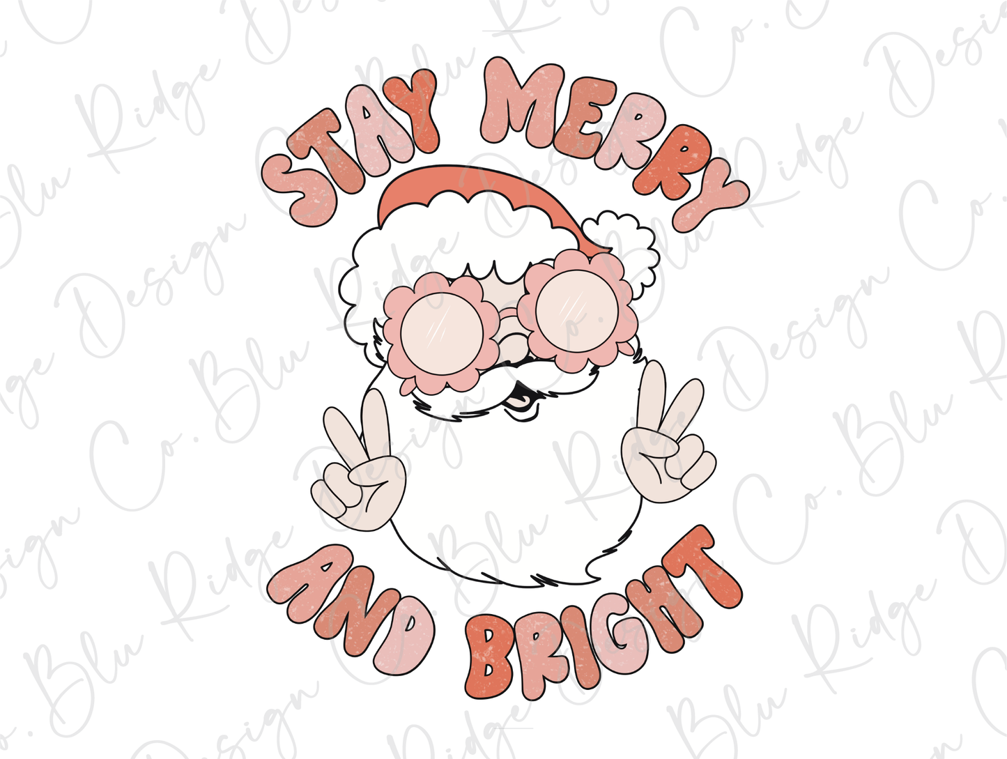 Stay Merry and Bright Retro Santa Claus Peace Sunglasses Direct to Film (DTF) Transfer