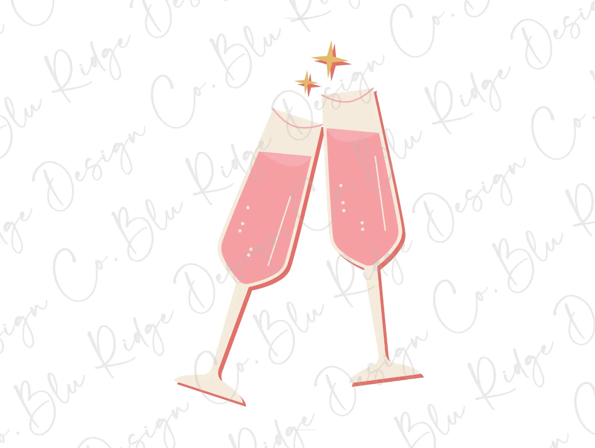 Pink Champagne Glasses Happy New Years Party Direct to Film (DTF) Transfer BluRidgeDesignCo