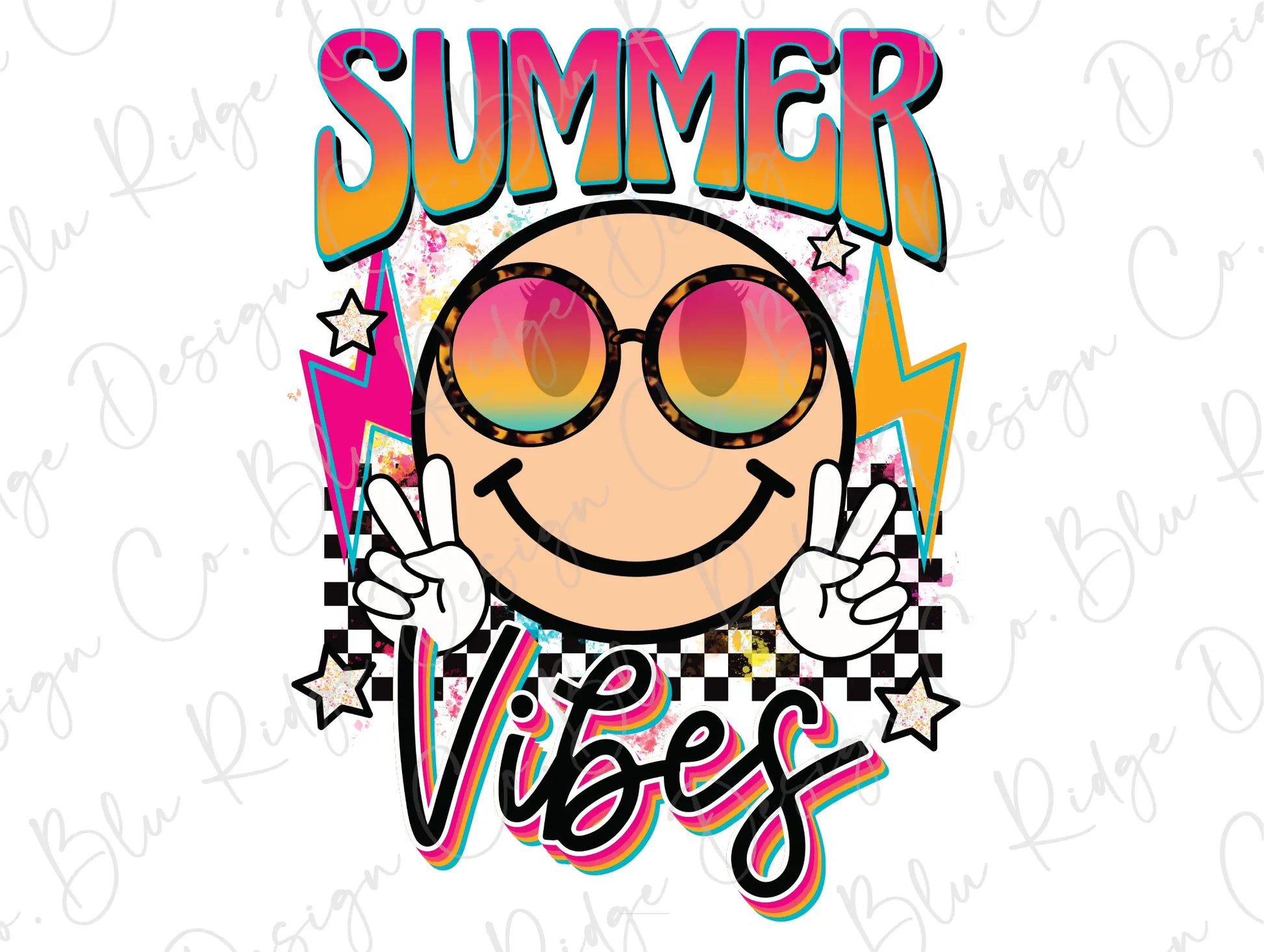 Summer Vibes Retro Summer Smiley Face Direct to Film (DTF) Transfer BluRidgeDesignCo