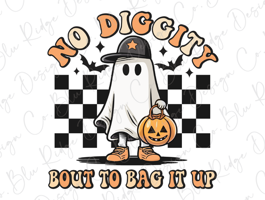 No Diggity, Bout To Bag It Up Retro Cool Ghost Design. Direct To Film (DTF) Transfer