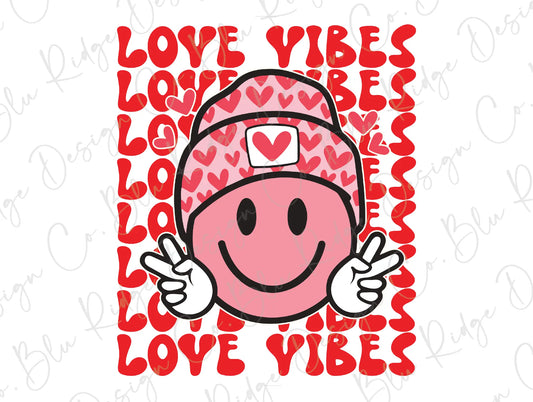 Retro Love Vibes Smiley Face Hearts Valentines Day Direct To Film (DTF) Transfer BluRidgeDesignCo