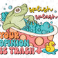a frog in a bathtub with bubbles and a rubber duck