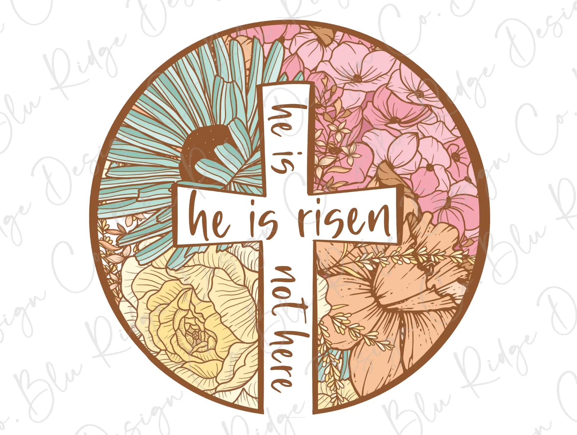 He has Risen Easter Colorful Flowers Cross Direct To Film (DTF) Transfer BluRidgeDesignCo