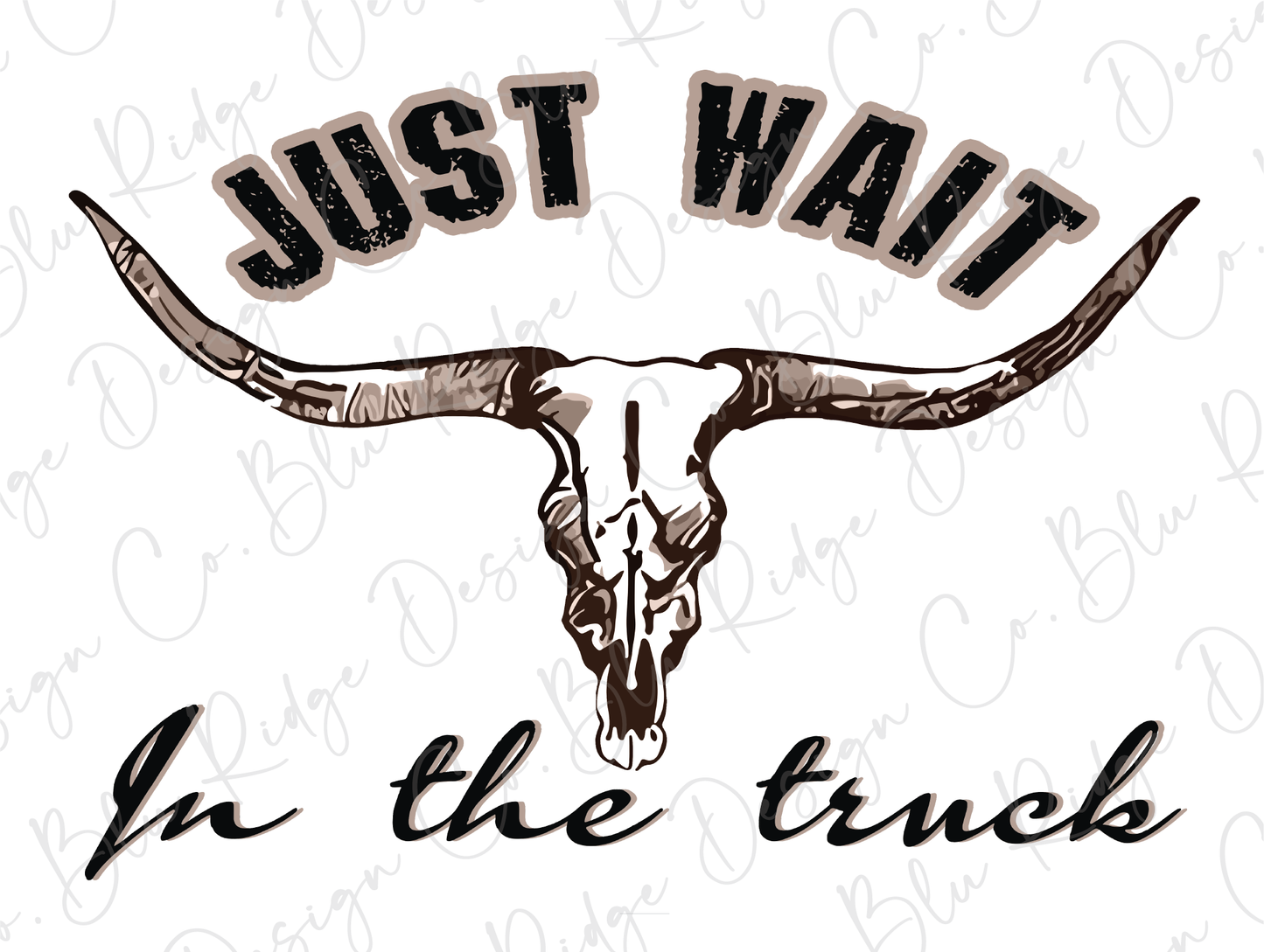 Just Wait In The Truck Lainey and Hardy Country Western Bison Skull Design Direct to Film (DTF) Transfer
