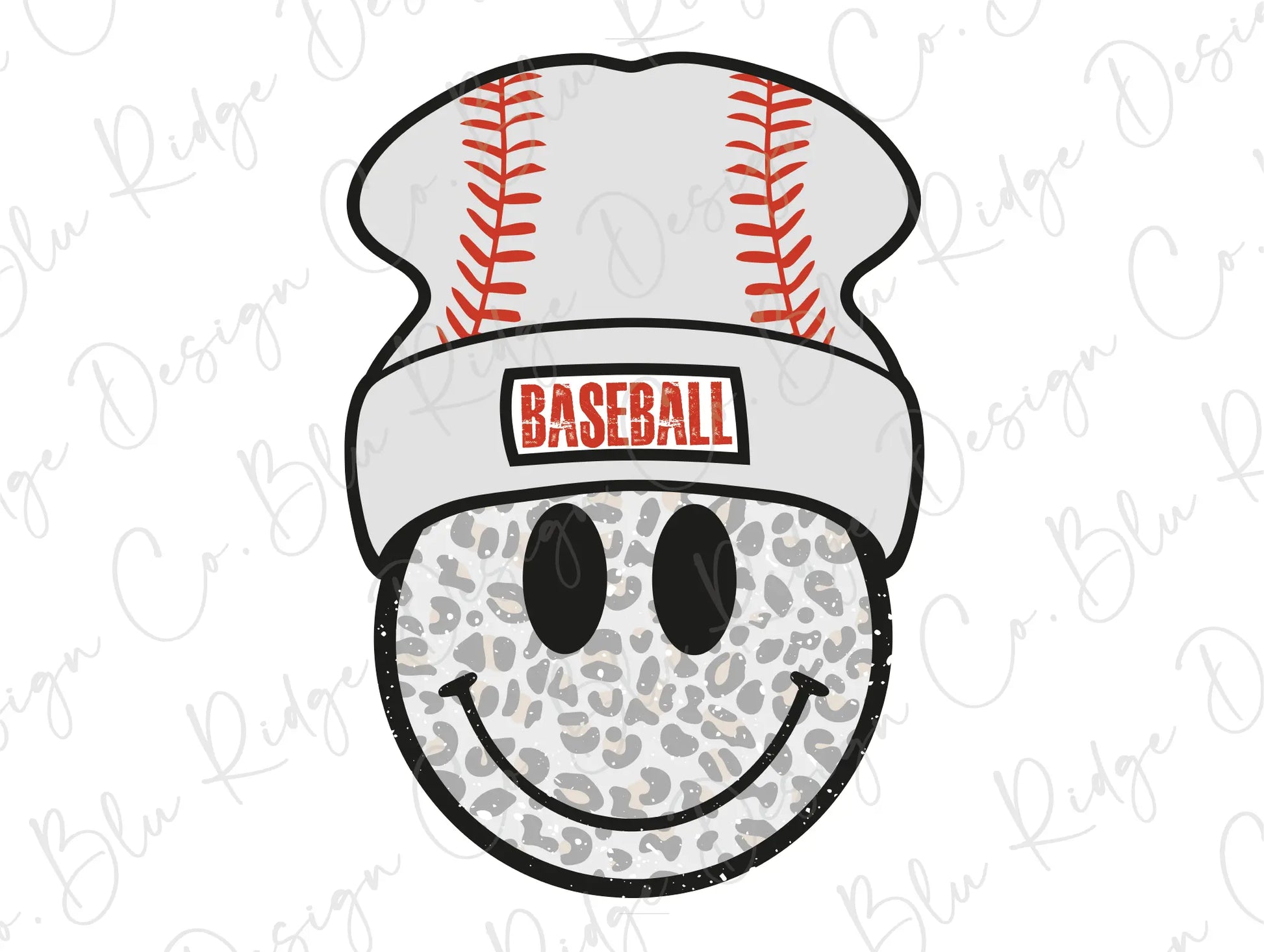 Leopard Smiley Baseball Vibes Design Direct To Film (DTF) Transfer BluRidgeDesignCo