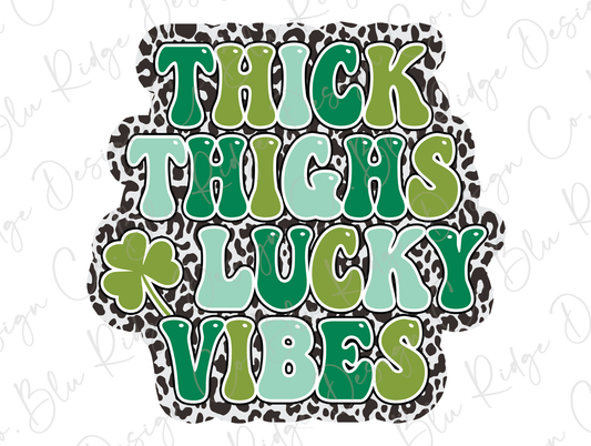 Thick Thighs & Lucky Vibes Mama Saint Patricks Day Colorful Leopard Direct to Film (DTF) Transfer