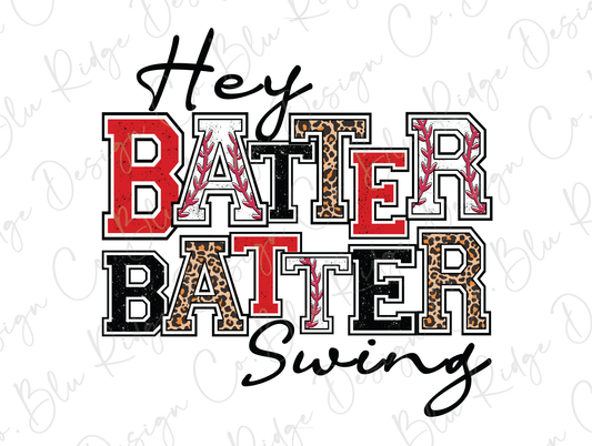 Hey Batter Batter Swing Baseball Leopard Print Direct To Film (DTF) Transfer