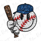 a baseball ball with a bat in its hand
