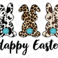 Happy Easter Bunny Trio Leopard Cowhide Direct To Film (DTF) Transfer