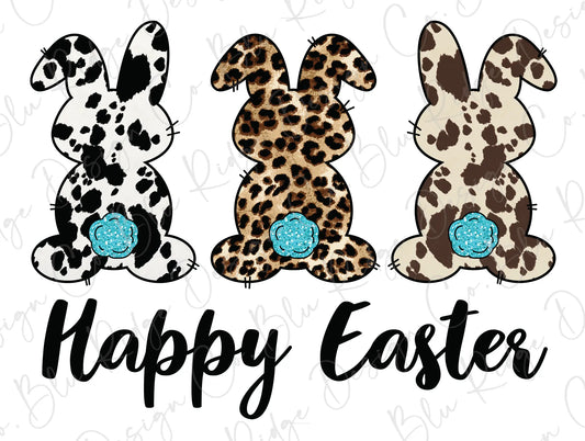 Happy Easter Bunny Trio Leopard Cowhide Direct To Film (DTF) Transfer BluRidgeDesignCo