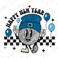 Retro Happy New Year Disco Ball Blue Direct to Film (DTF) Transfer