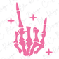 Pink Skeleton Hand Gesture For Hook 'Em Horns, Rock On or the Sign of Having a Good Time Direct To Film (DTF) Transfer