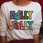 a female mannequin wearing a white shirt that says holly jolly