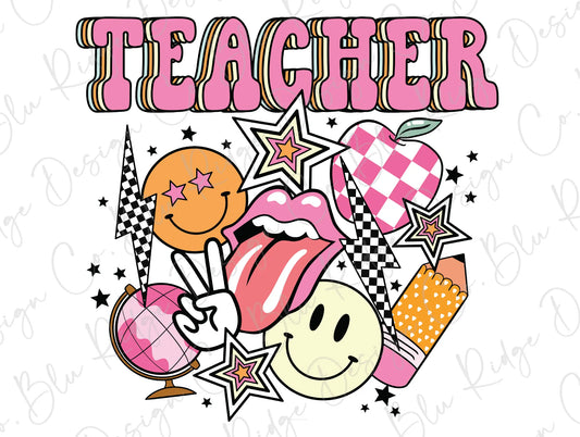 Retro Teacher back to school Design Direct To Film (DTF) Transfer BluRidgeDesignCo