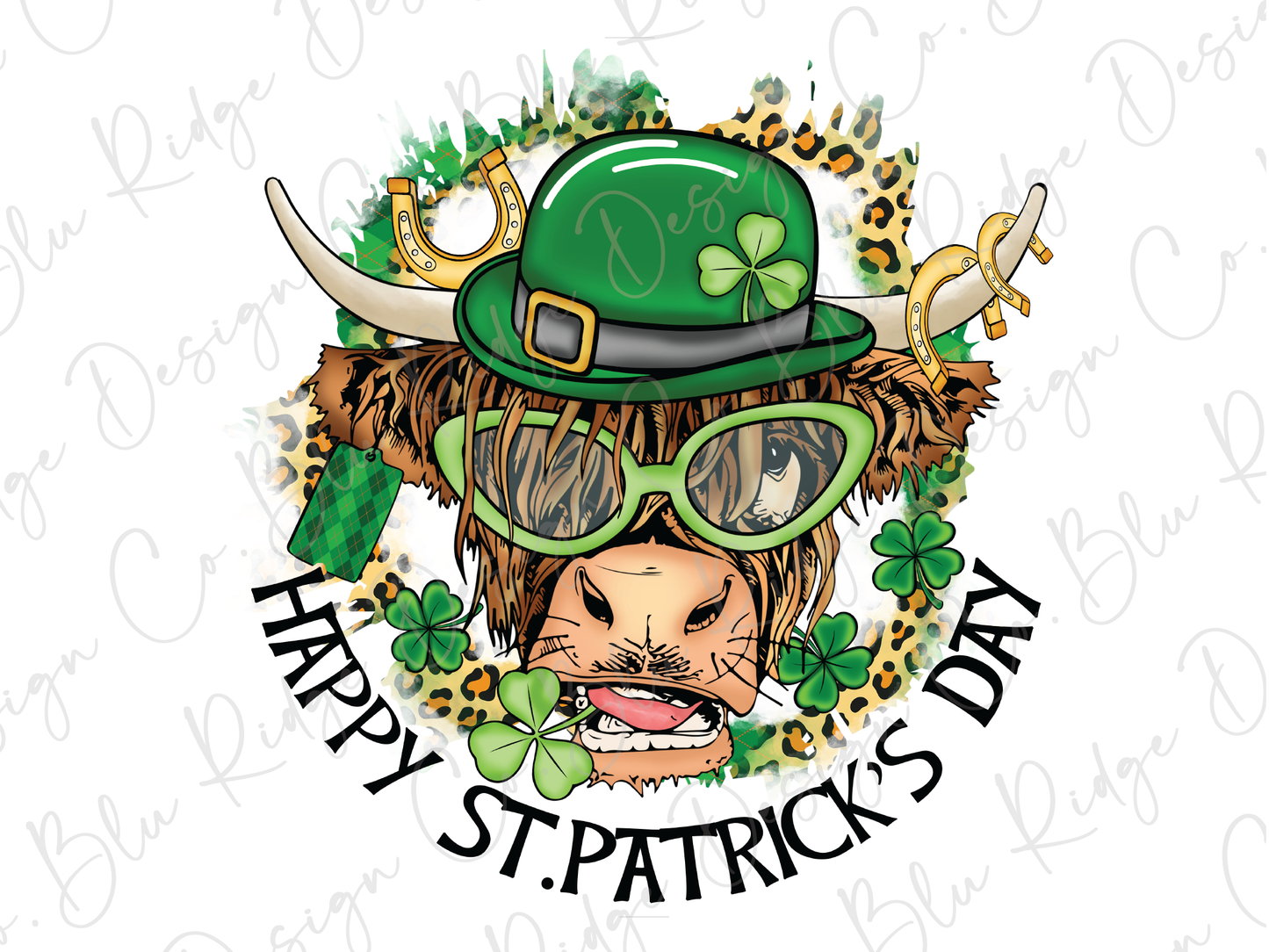 a st patrick's day design with a green hat, glasses, and a