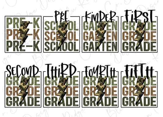 1st day back to school boy camo lightning bolt Direct To Film (DTF) Transfer BluRidgeDesignCo