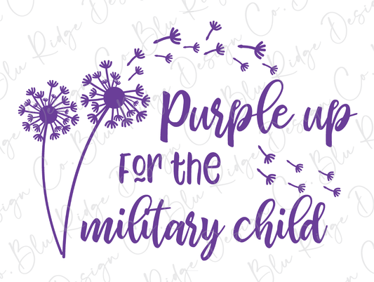 Purple Dandelion Purple Up For The Military Child Military Mom Design. Direct to Film (DTF) Transfer