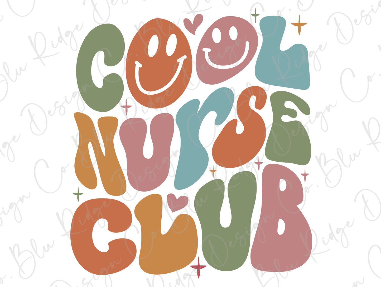 Cool Nurse Club Retro Groovy Stacked Smiley Design Direct To Film (DTF) Transfer