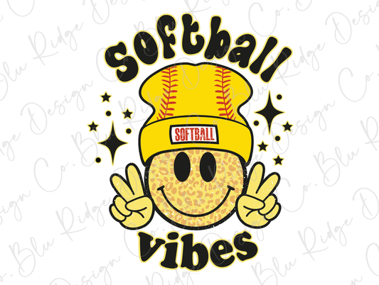 Leopard Smiley Softball Vibes Design Direct To Film (DTF) Transfer