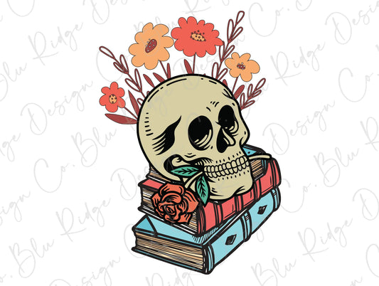 Stacked reading books Floral Skeleton Direct To Film (DTF) Transfer BluRidgeDesignCo